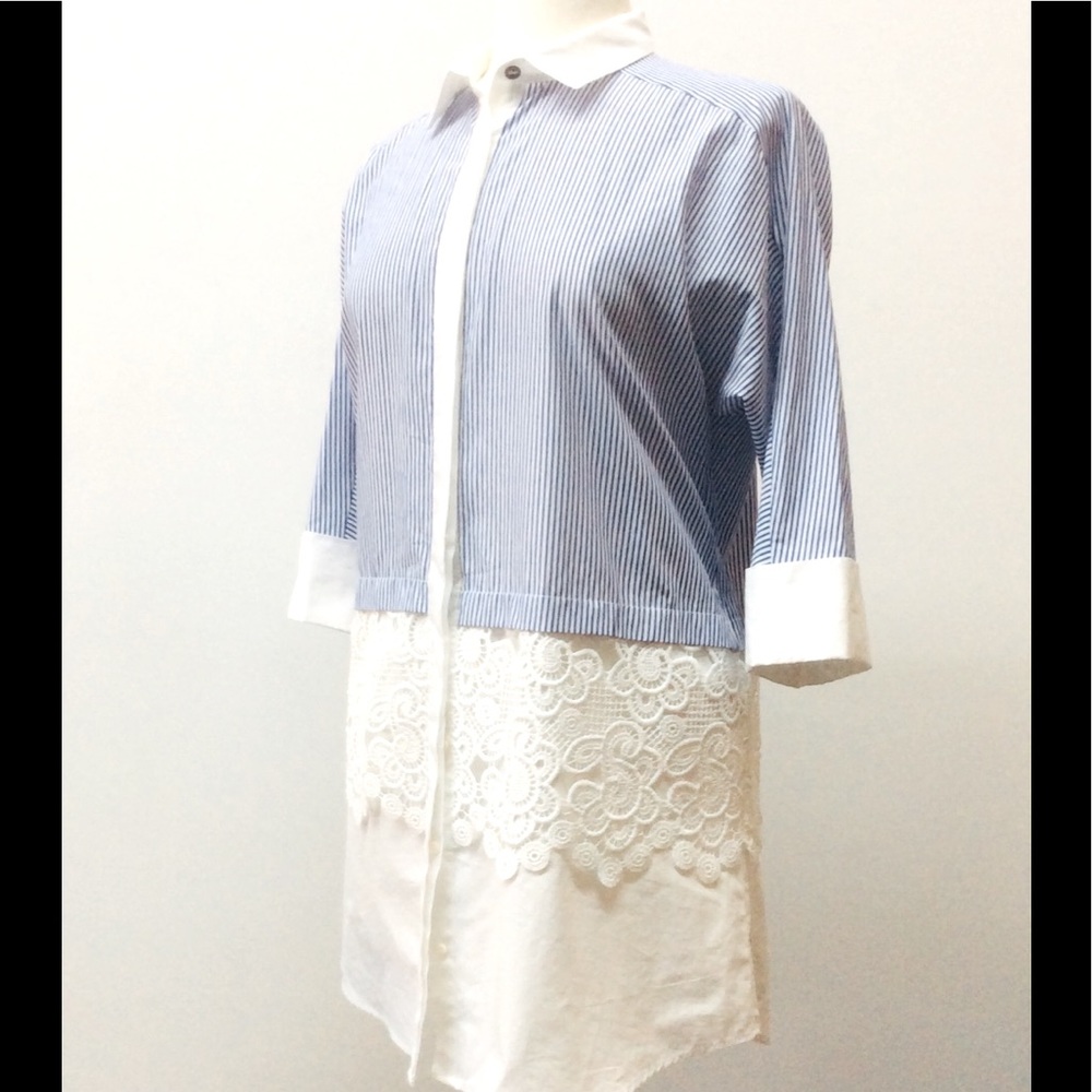 Zara Basic*Collection (M) Tunic Pinstripes / Lace. - image 6